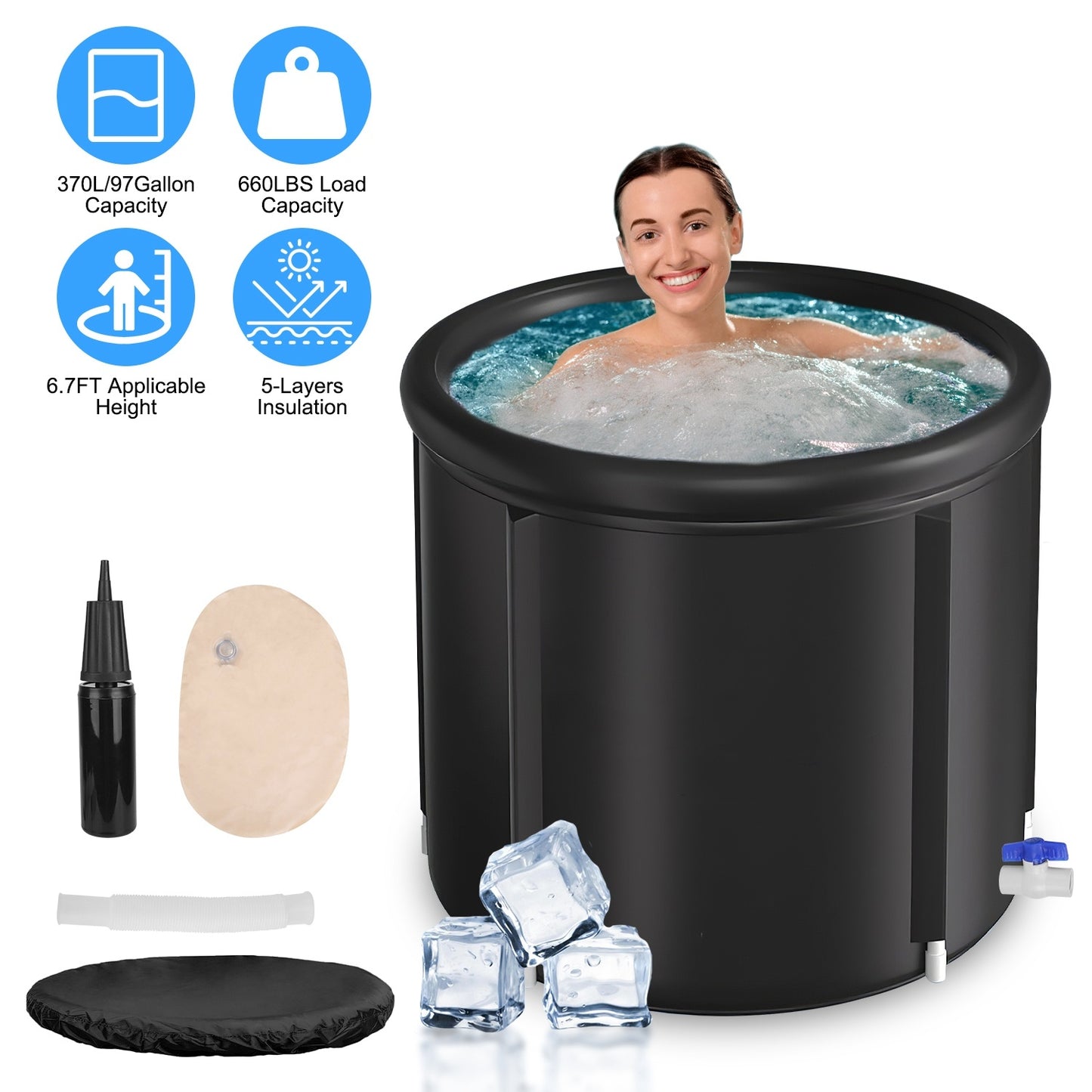 97 Gallon Large Ice Bath Tub with Cover – Cold Plunge Recovery Tub for Athletes and Adults