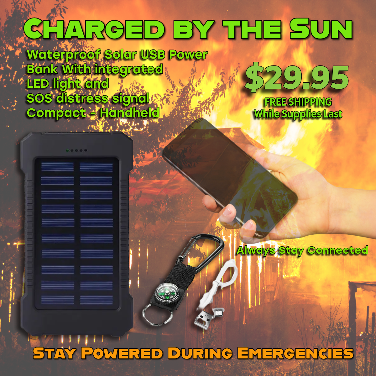 Solar-Powered Adventure Bank: Rugged Power Bank with  LED light and SOS Distress