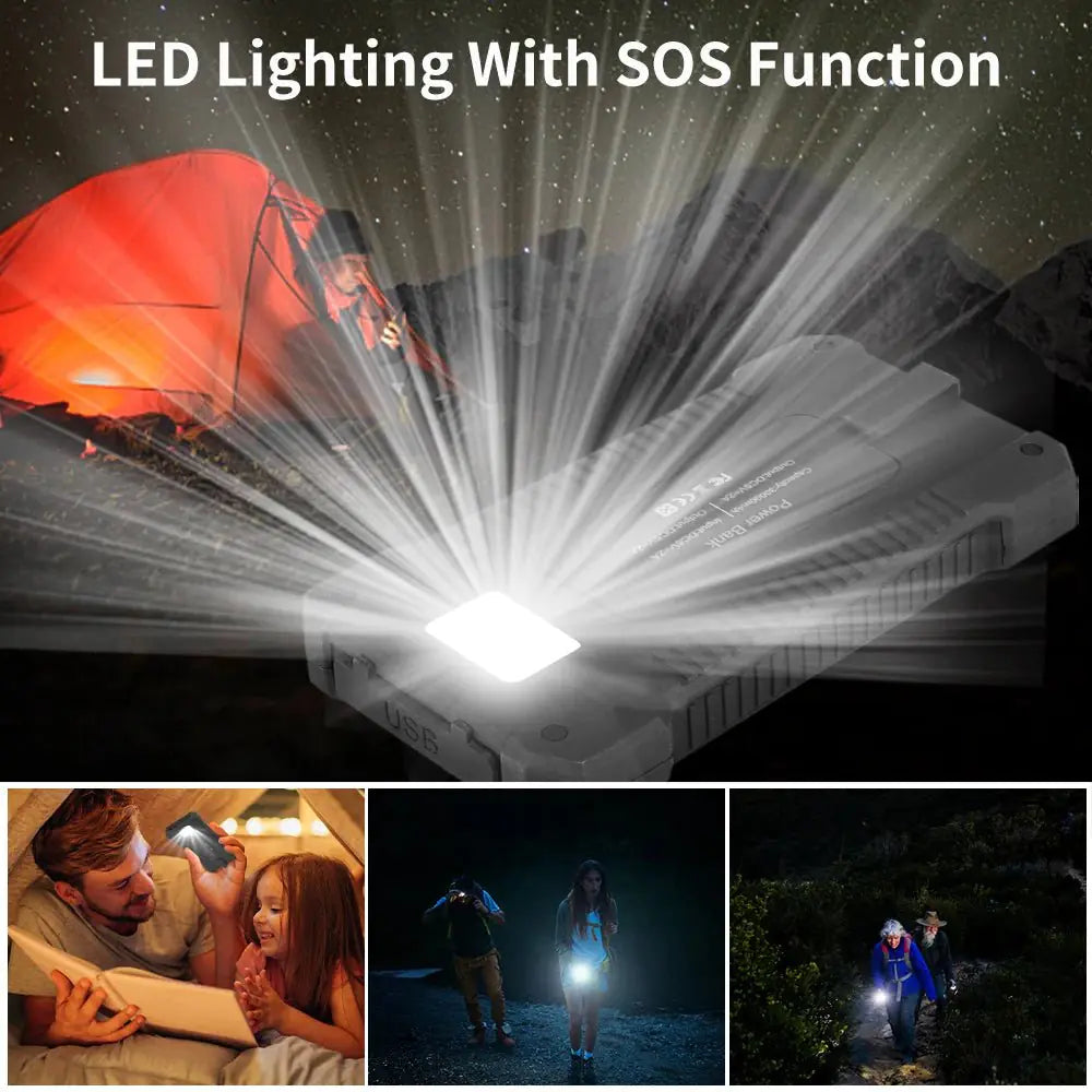 Solar-Powered Adventure Bank: Rugged Power Bank with  LED light and SOS Distress