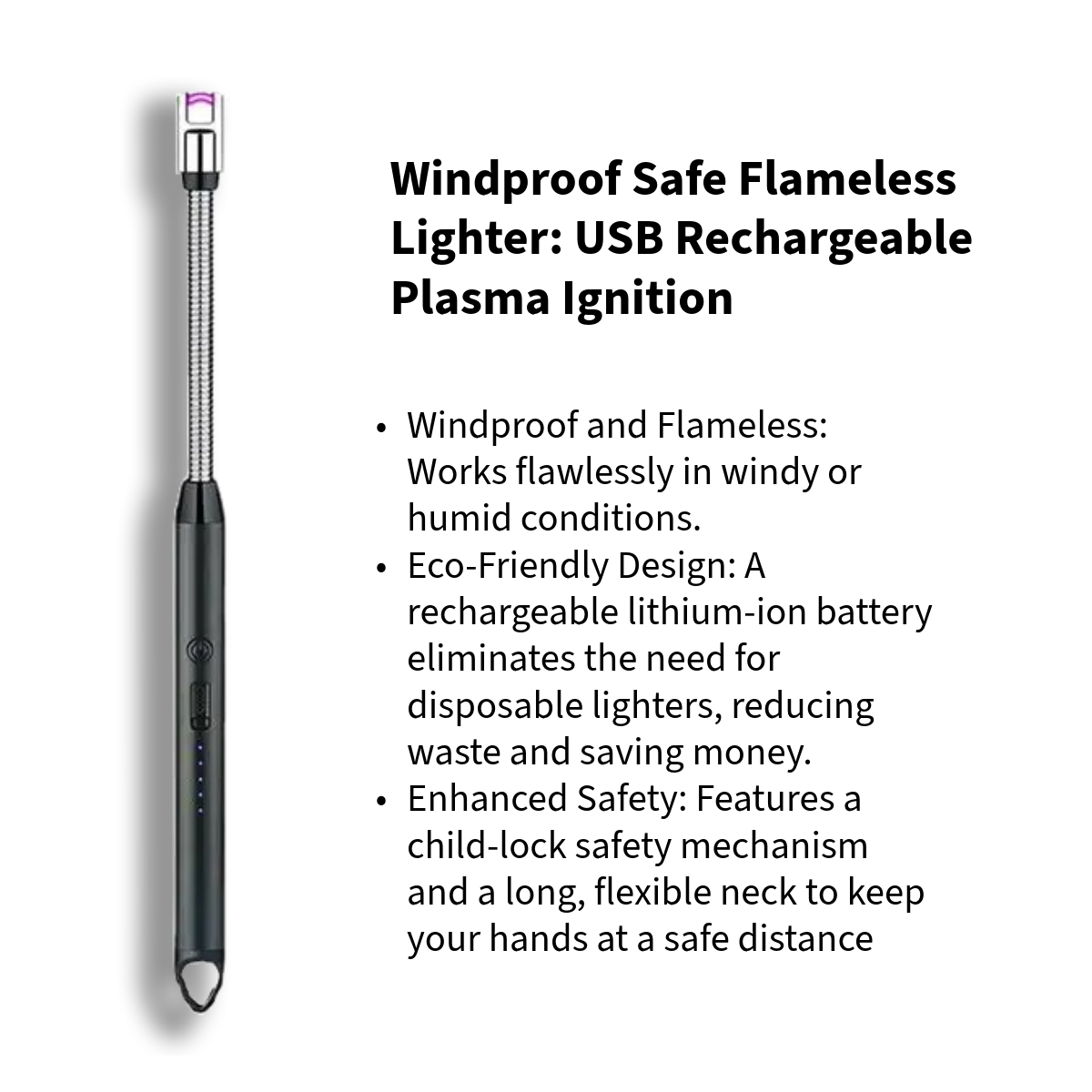 Windproof Safe Flameless Lighter: USB Rechargeable Plasma Ignition