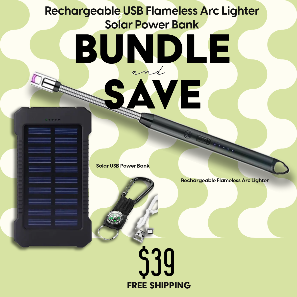 Solar-Powered Survival Bundle: Windproof Arc Lighter & USB Power Bank