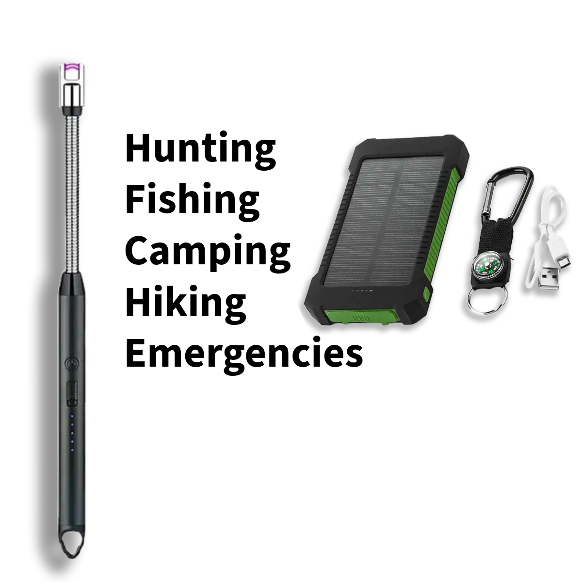 Solar-Powered Survival Bundle: Windproof Arc Lighter & USB Power Bank