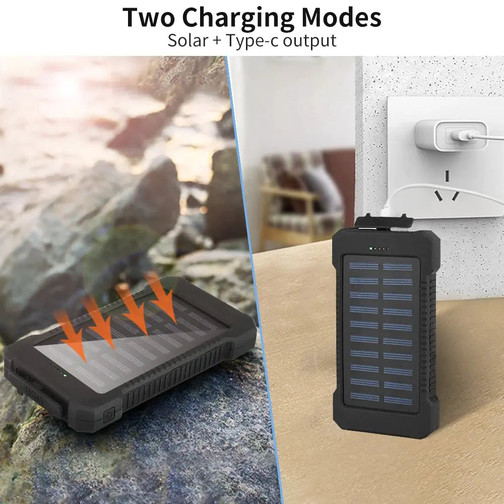 Solar-Powered Adventure Bank: Rugged Power Bank with  LED light and SOS Distress